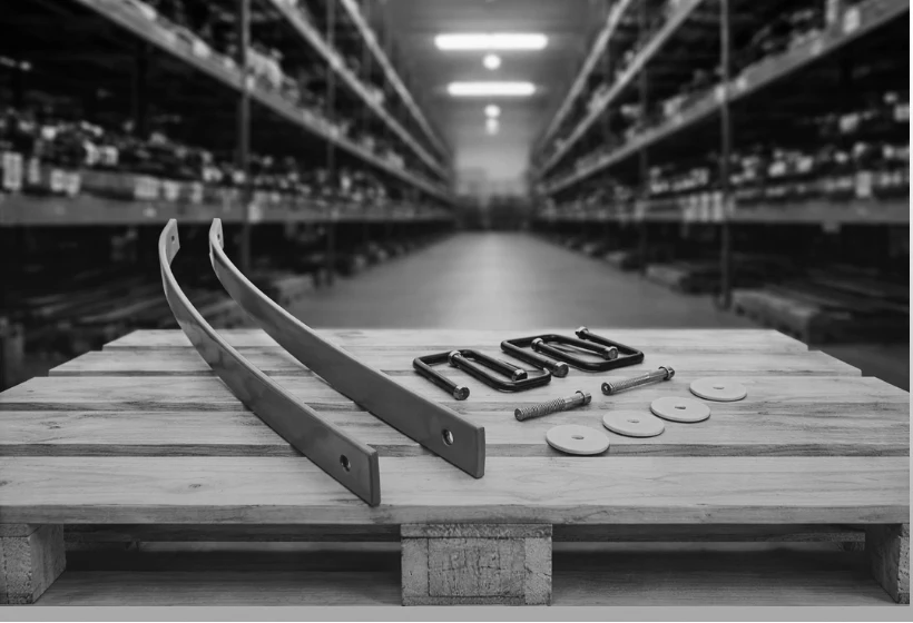 Suspension reinforcement kit with reinforced leaf springs and U-bolts for commercial vehicles